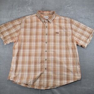 Carhartt Mens Plaid Short‎ Sleeve Button Up Shirt 2XL 100 Cotton Tan Red